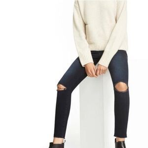 Frame Denim Le High Skinny Sterling Dark Wash Distressed Knee Jeans Sz 25